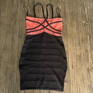 bebe Black and Coral Mini Dress